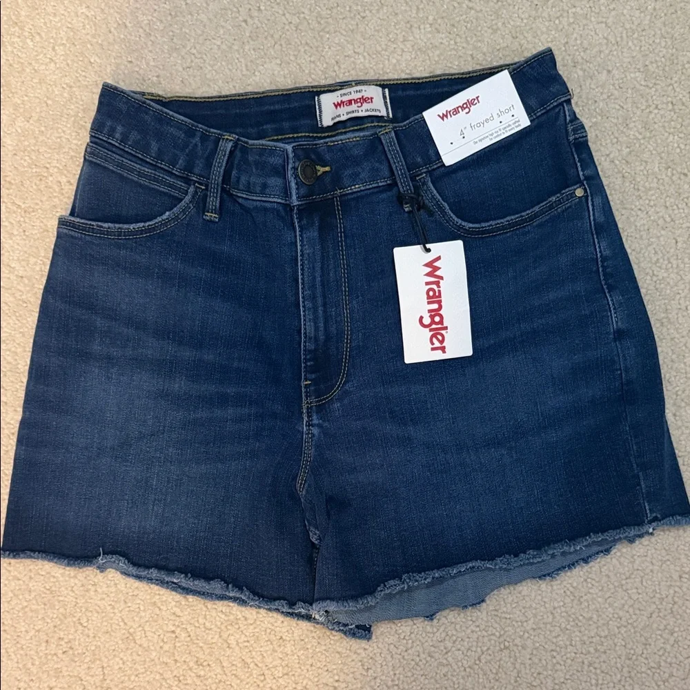 Wrangler Women’s Dark Indigo Denim Shorts with Frayed Hem